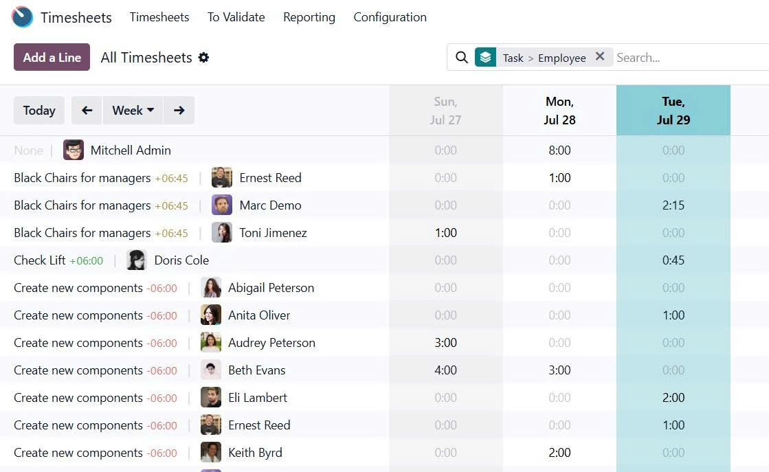 odoo time sheet