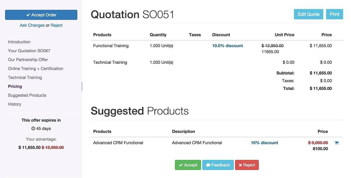 Odoo sales modules