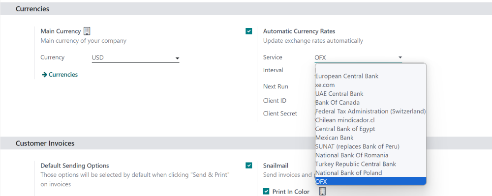 Odoo exchange rates services