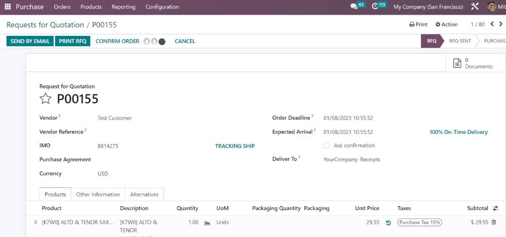 Odoo purchase order