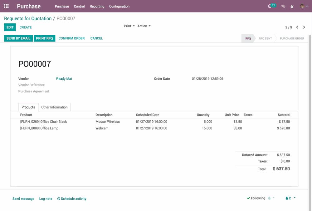 Odoo Purchase module