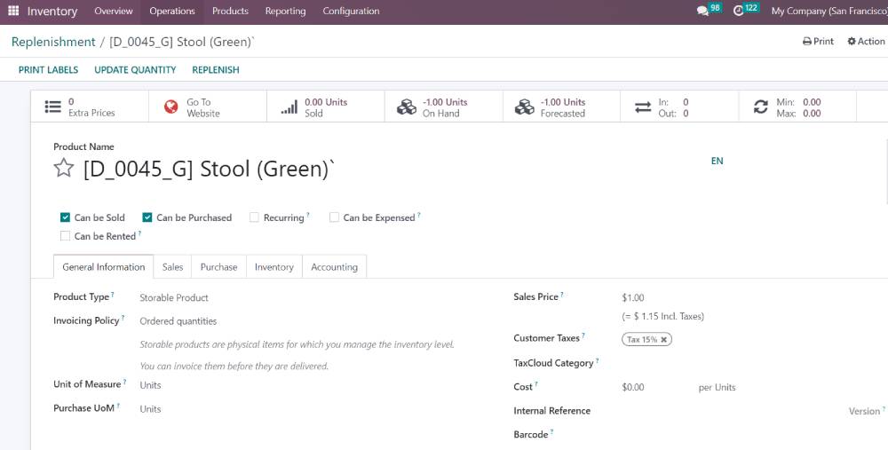 Odoo replenishment