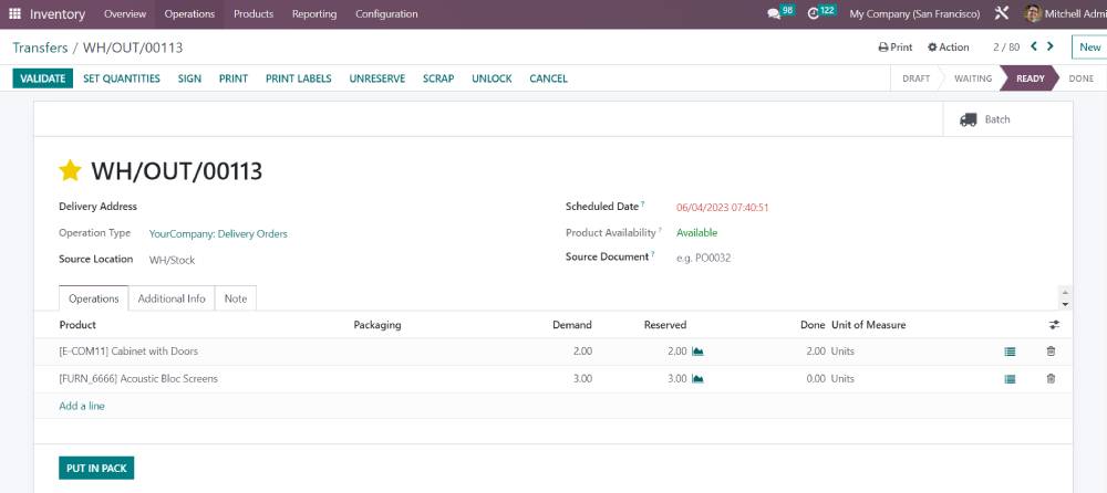 Odoo inventory transfer