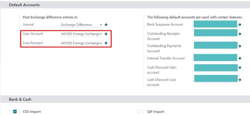 Odoo accounting - exchange difference account